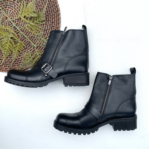 Lucky Brand Womens Shoes Boots Black Ondalucia Combat Buckle Zipper 12 - Picture 4 of 9